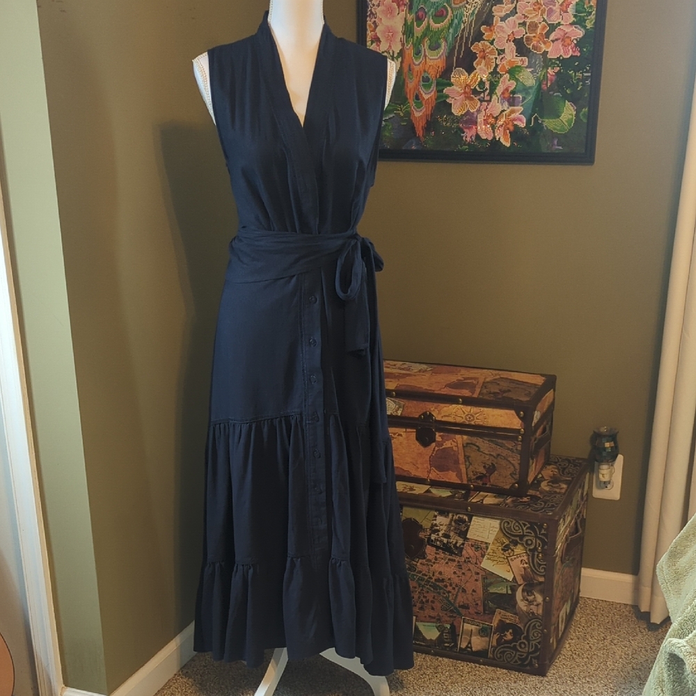 Nicole Miller Blue Asymmetrical Wrap Sundress